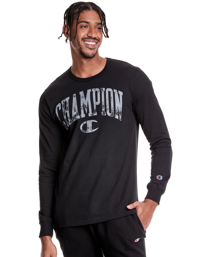 Champion T-Shirt Heren - Zwart - Heritage Long Sleeve Galaxy Dye Arch Logo ( 790821-RCB )